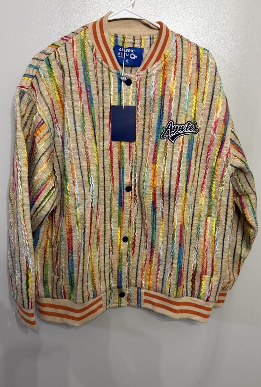 NWT Aelfric Eden S Ayuter Division Multicolor Stripe Varsity Bomber Jacket- Mens